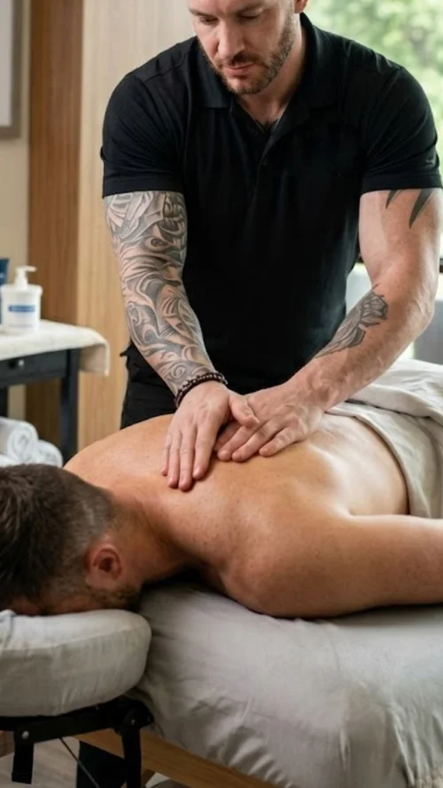 The Muscle Hippie performing deep tissue massage on a client in Charlotte NC