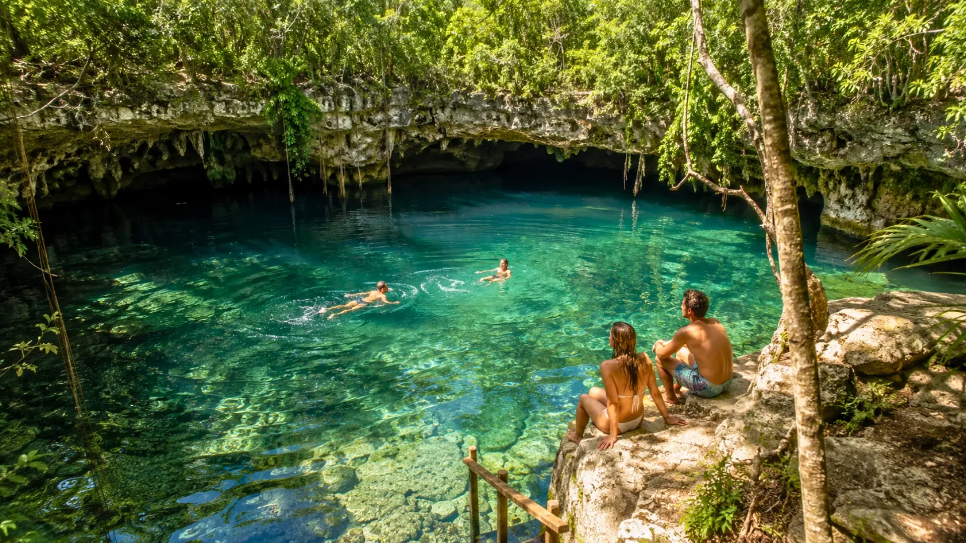 Guests visiting cenotes near Playa del Carmen during their Riviera Maya stay