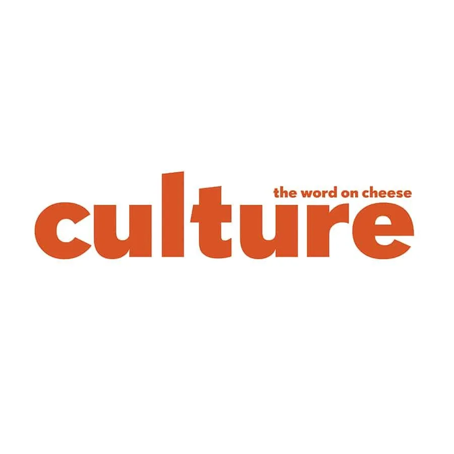 Large orange text spelling 'culture' with smaller orange text saying 'the word on cheese' next to it on a white background.
