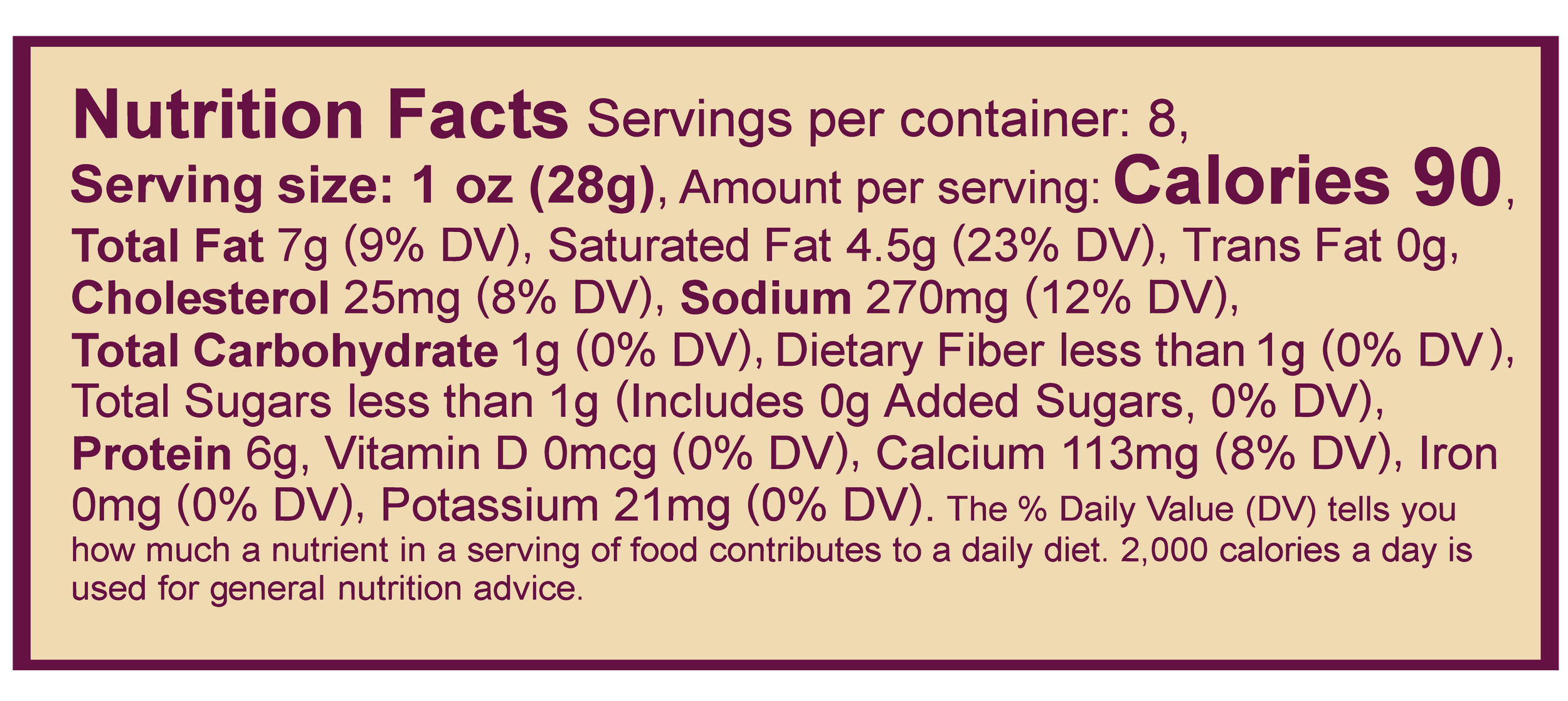 Close-up image of a nutrition facts for jibneh, syrian cheese label showing serving size, calories, and nutritional content like fats, cholesterol, sodium, carbohydrates, sugars, protein, vitamins, calcium, iron, and potassium.