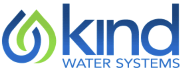 Logo of Kind Water Systems featuring a blue and green water droplet symbol.