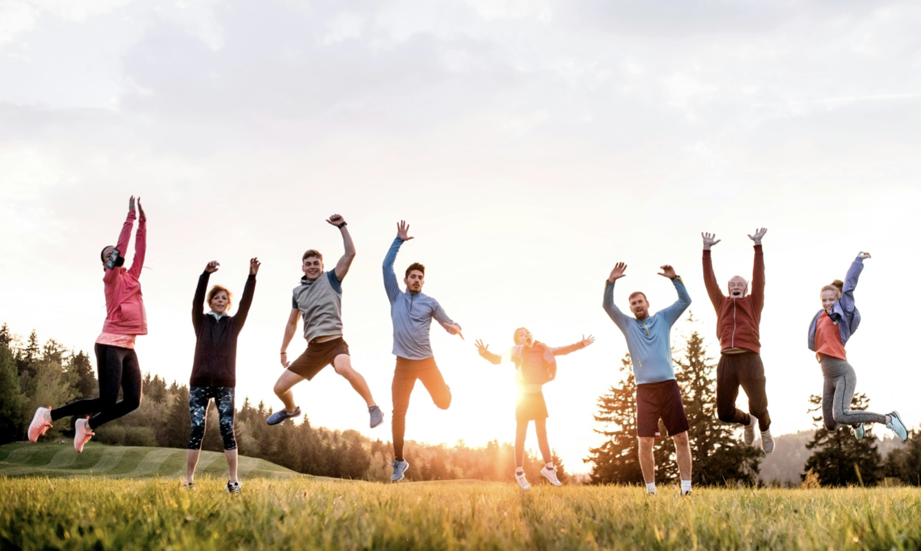 Happy group of friend jumping