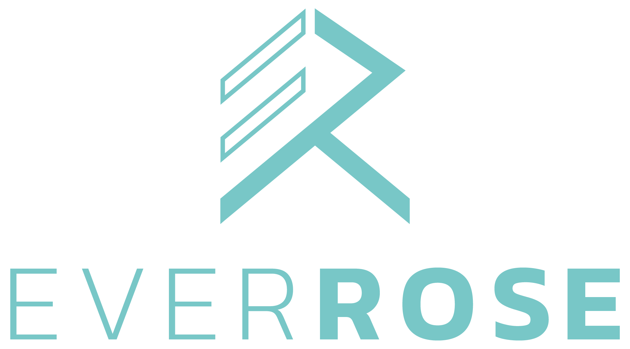 Logo for Everose Events featuring a stylized arrow with two bars on the top left and the word 'EVEROSE' in light blue capital letters.