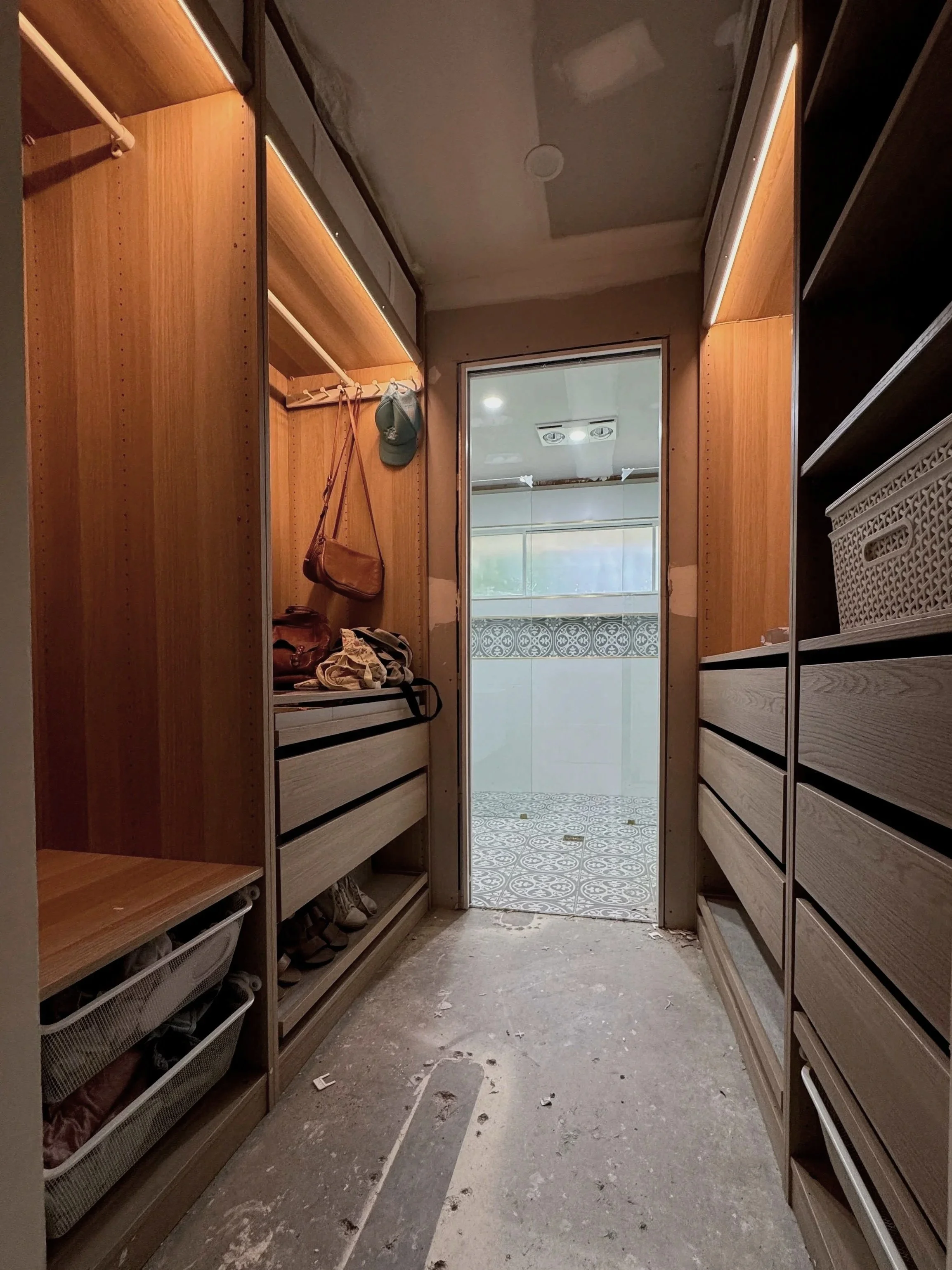 LED lighting installation in walk-in wardrobe by residential electrician Brisbane Queensland