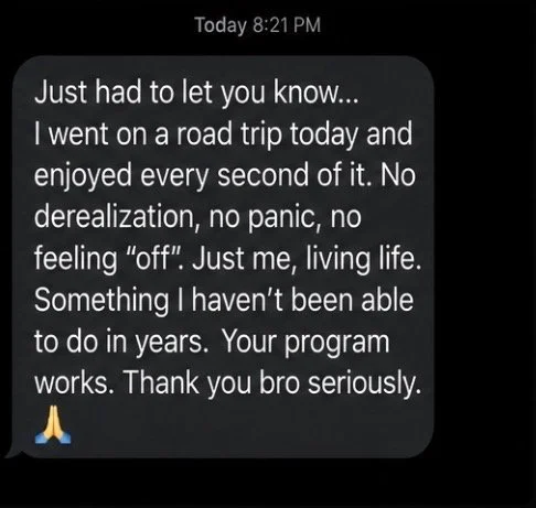 Screenshot of a motivational message about a road trip, living in the moment, and gratitude, with a praying hands emoji.