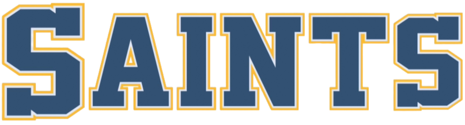 Text that says 'SAINTS' in large, bold blue letters with white and gold outlines.