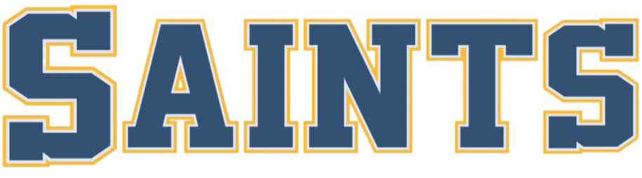 Text that reads 'SAINTS' in bold blue letters with white outline on a yellow background.
