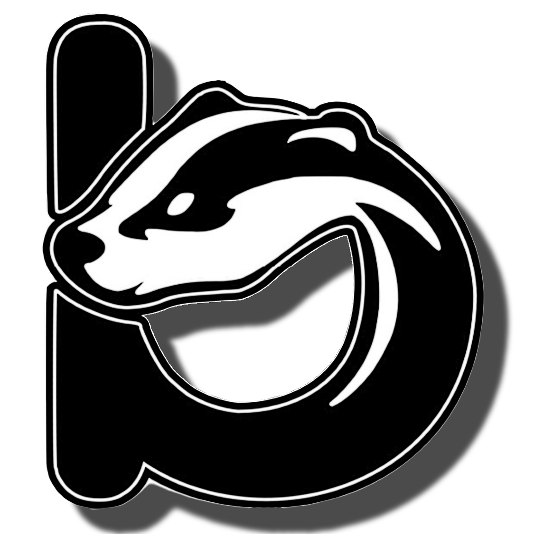 Black and white emblem featuring a stylized wolf's head with a circular background and the letter 'F' behind it.