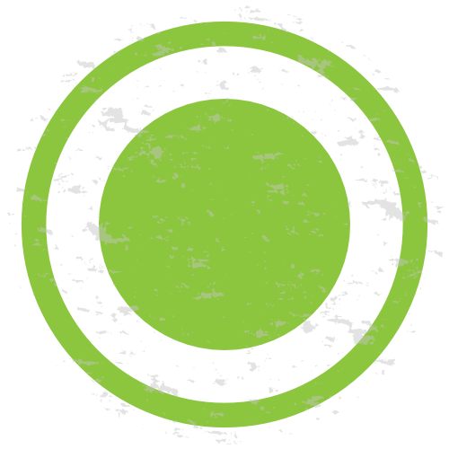 Green circular target with a distressed texture, featuring a solid green center and two concentric rings.