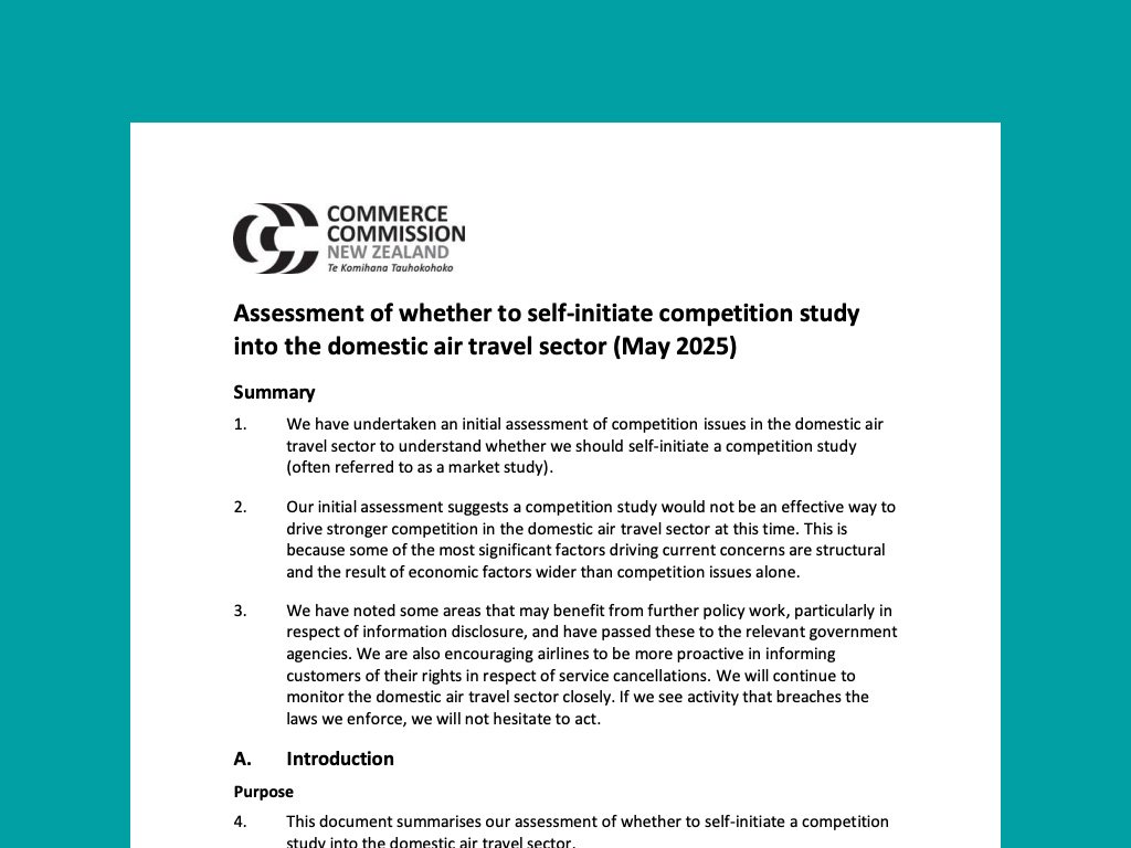 Assessment of whether to self-initiate competition study into the domestic air travel sector