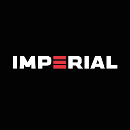 Logo con la palabra 'IMPERIAL' en letras blancas y una 'E' estilizada en rojo