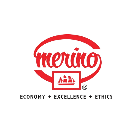 Logotipo de Merino con un barco y las palabras Economy, Excellence, Ethicas.