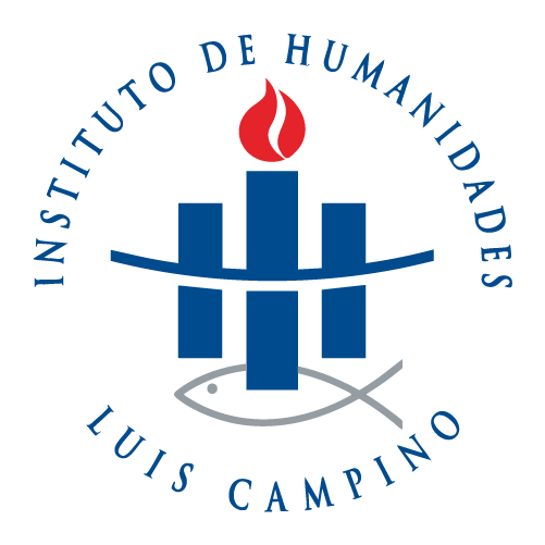 Logotipo que presenta un farol encendido, con la silueta de un pez debajo, y el texto 'Instituto de Humanos Luis Campino' en círculo alrededor.