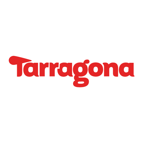Logotipo de Tarragona en color rojo con fondo negro.