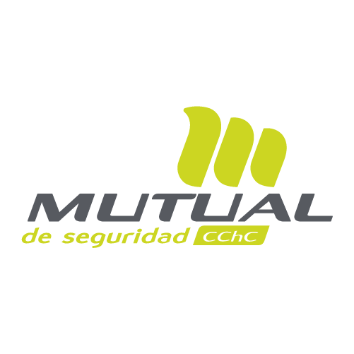 Logo de MUTUAL de seguridad Clic con letras en color gris y verde limón sobre fondo negro.