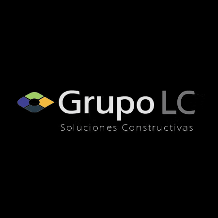 Logotipo de Grupo LC con el lema 'Soluciones Constructivas' en fondo negro.