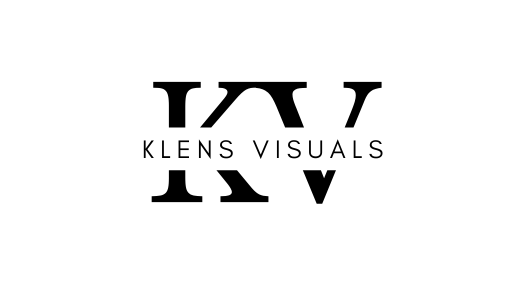 Black background with white oval containing the text 'KLENS VISUALS' in black capital letters.