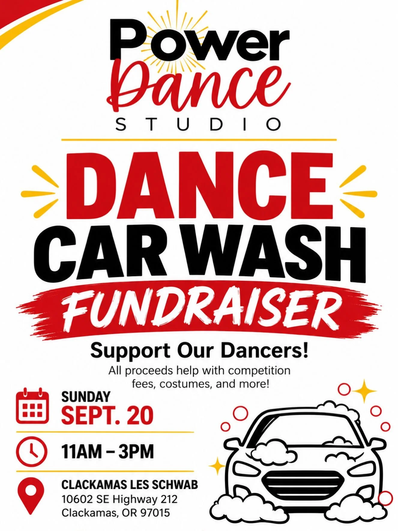 Beep, Beep! Our company dancers are washing cars for a cause this upcoming Sunday, Sept. 20th! 🚙 🚘 🫧 🧼 💃 🩰 💥 

The details: 

⏰ 11am-3pm at the Clackamas Les Schwab (off 212)📍10602 SE Highway 212 Clackamas, OR  97015 

Share with your friends