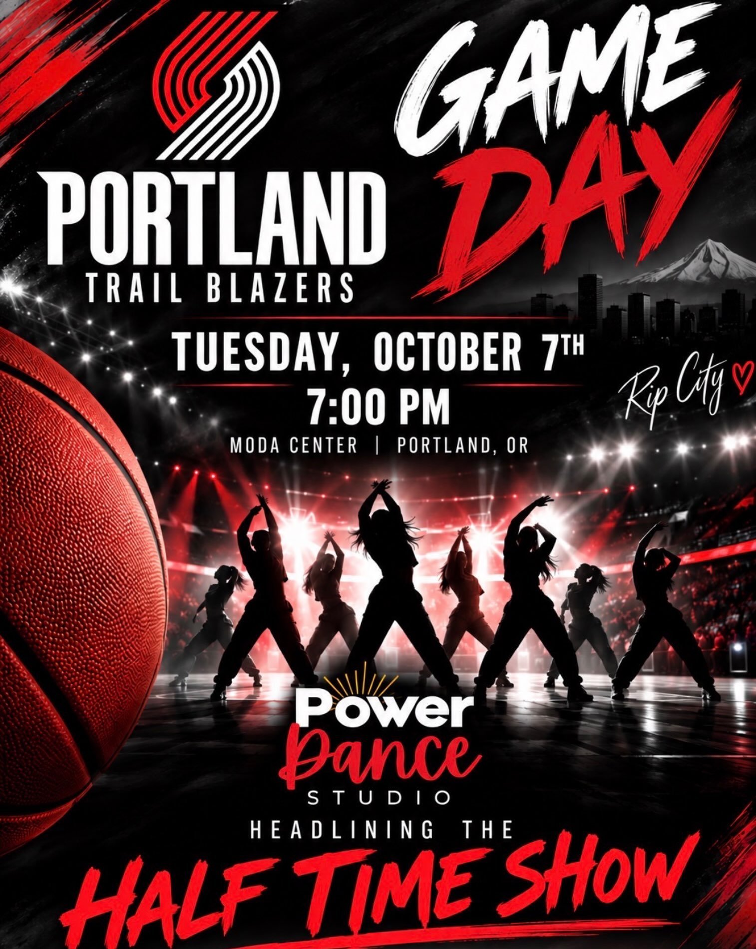 Only a few more days to get your special Power  Dance Blazer tickets!! 

Come watch the Blazers play the Warriors on October 7th and enjoy a special half-time show featuring our Power Dancers!!!

The dancers have been working hard with Blazer Dancer 