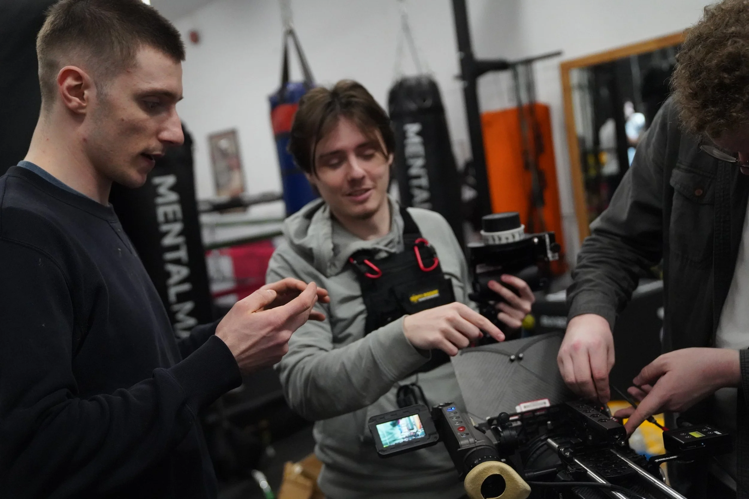 Freelance sound recordist working on set