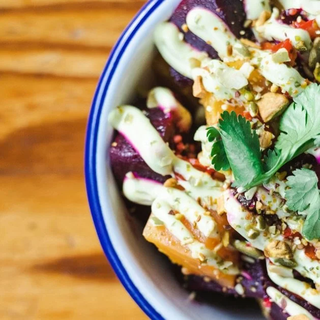 🫜🫜The Beets are officially back! 🫜🫜

So long to seasonal smothered pumpkin as we turn our sights towards this jewel-toned beauty &mdash; Roasted beets with pickled mustard seed, shallots, fresno chiles, avocado crema, pistachio and pepita crumble