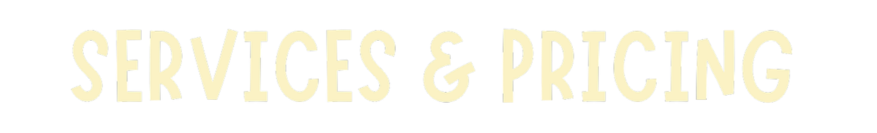 Sign with the text 'Services & Pricing' in bold, cream-colored letters on a black background.
