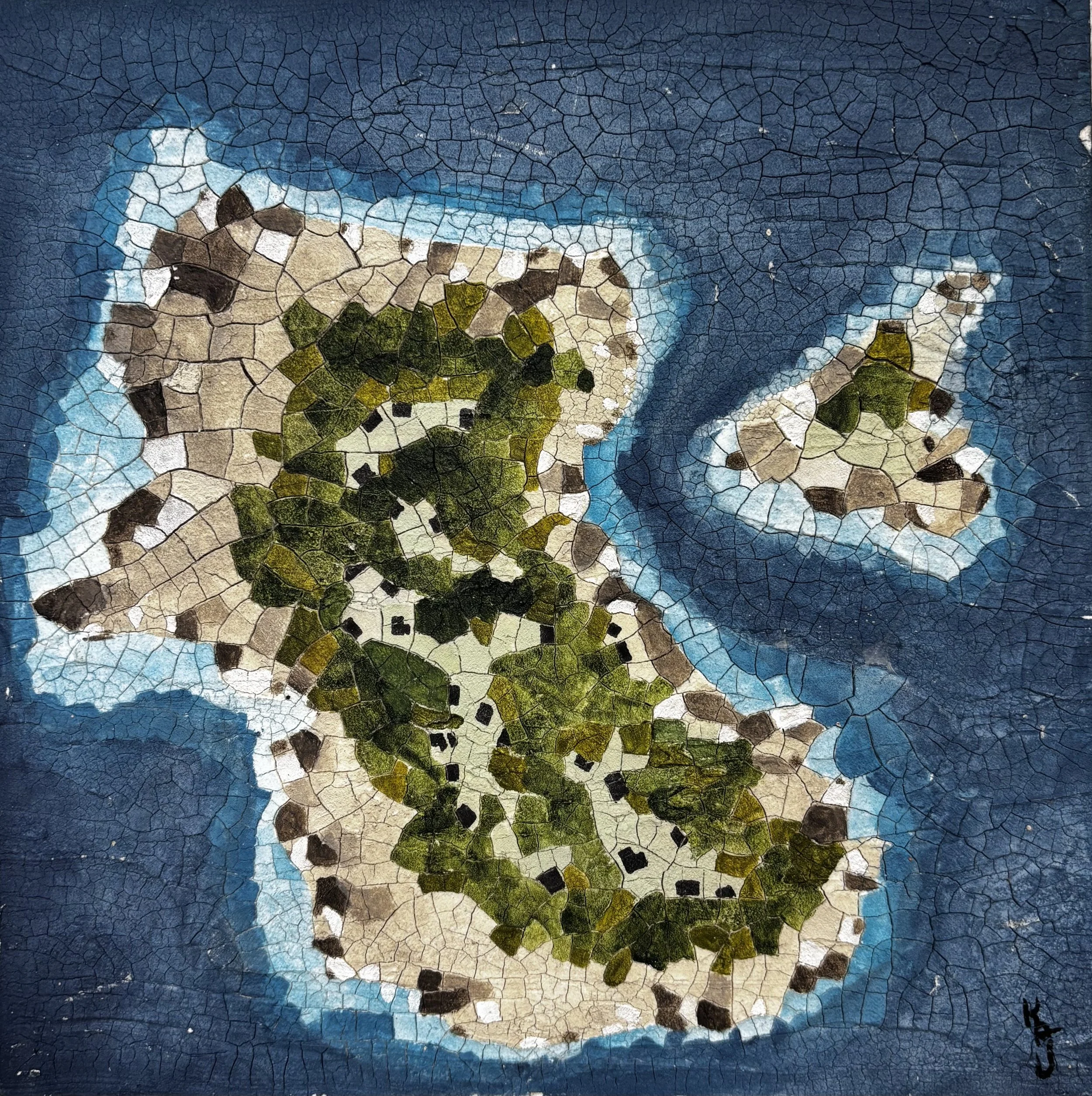 Tropical Island - Acrylic and Crackle Paste on wood - 8x8 - $100