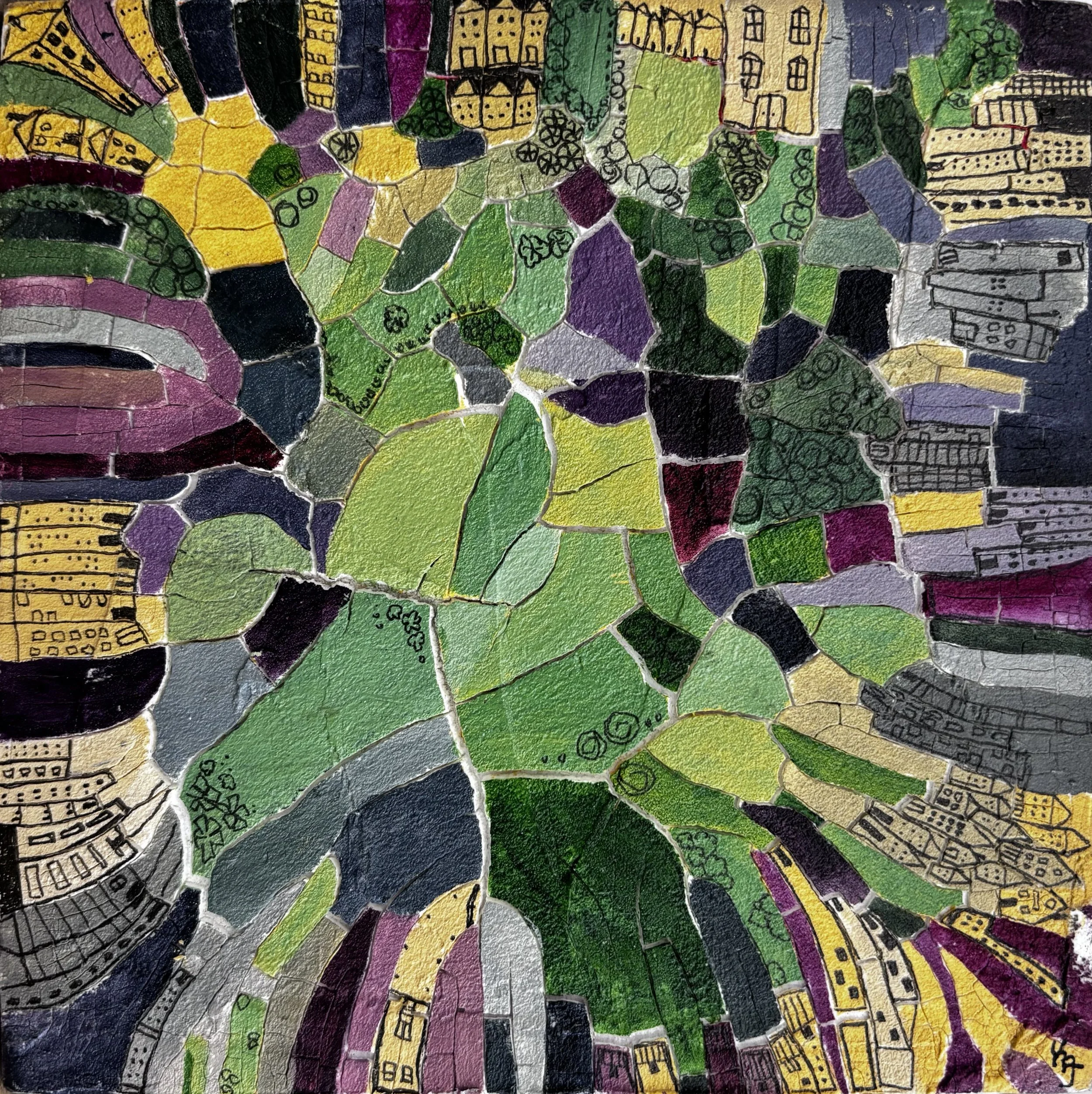 Manhattan - Crackle Medium & Acrylic - 7x7 - $45