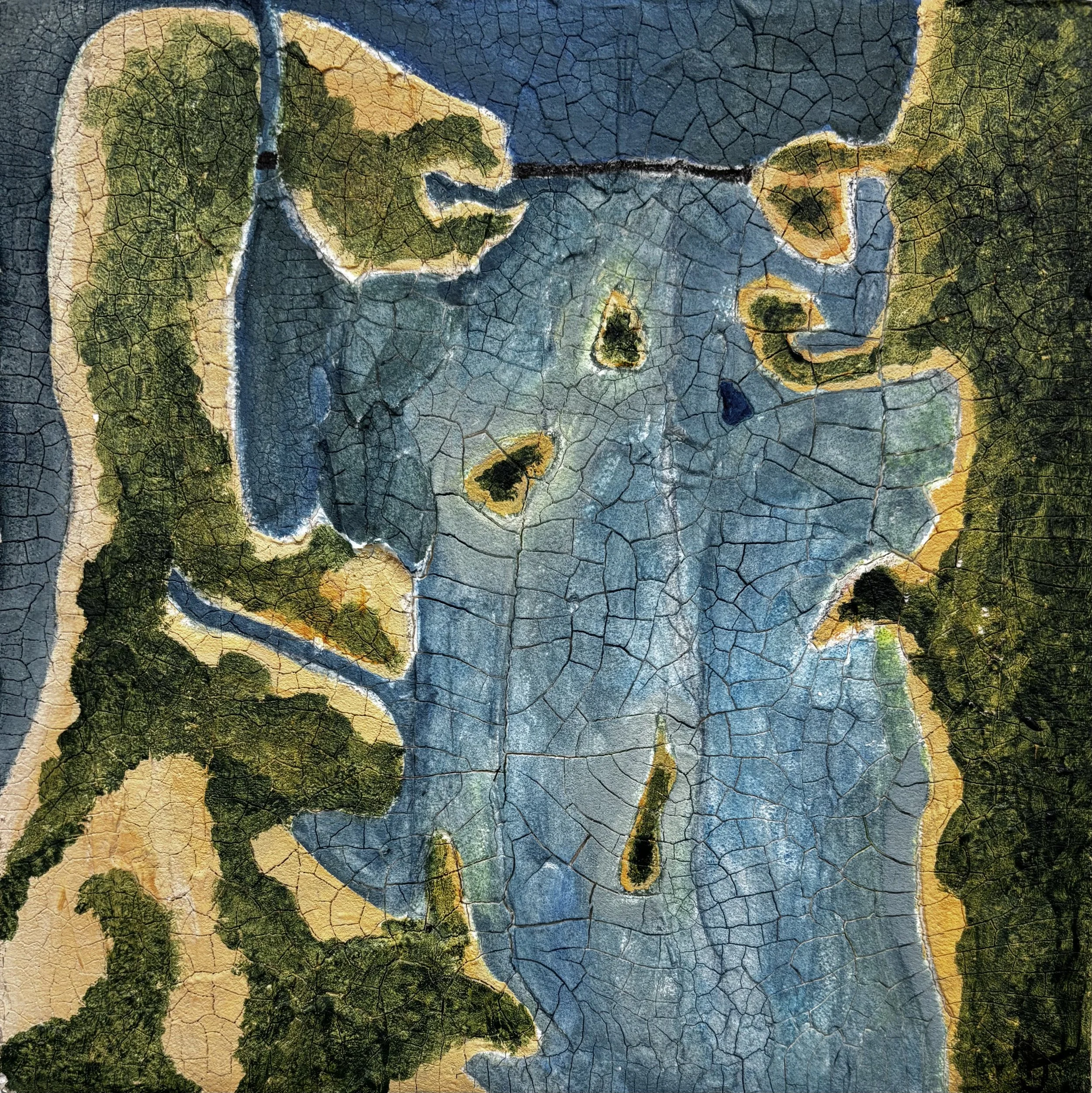 Siesta Key - Acrylic and Crackle Paste on wood - 8x8 - $100