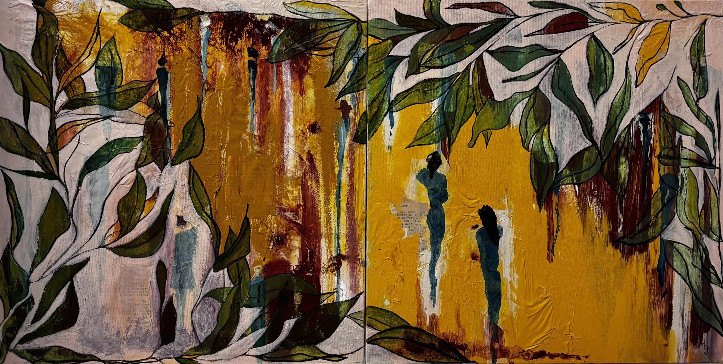 Park People - Mixed Media - Diptych each 20x20