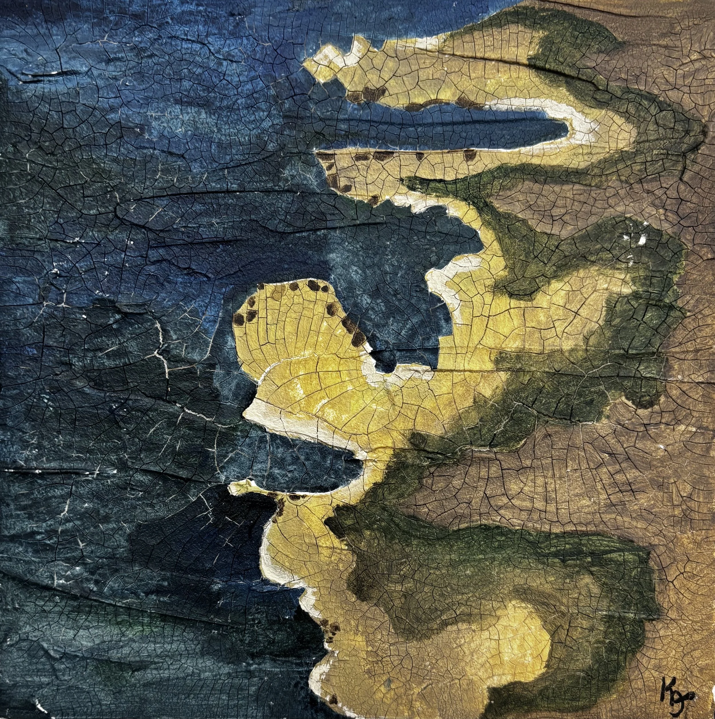 Pacific Northwest - Acrylic and Crackle Paste on wood - 8x8 - $100