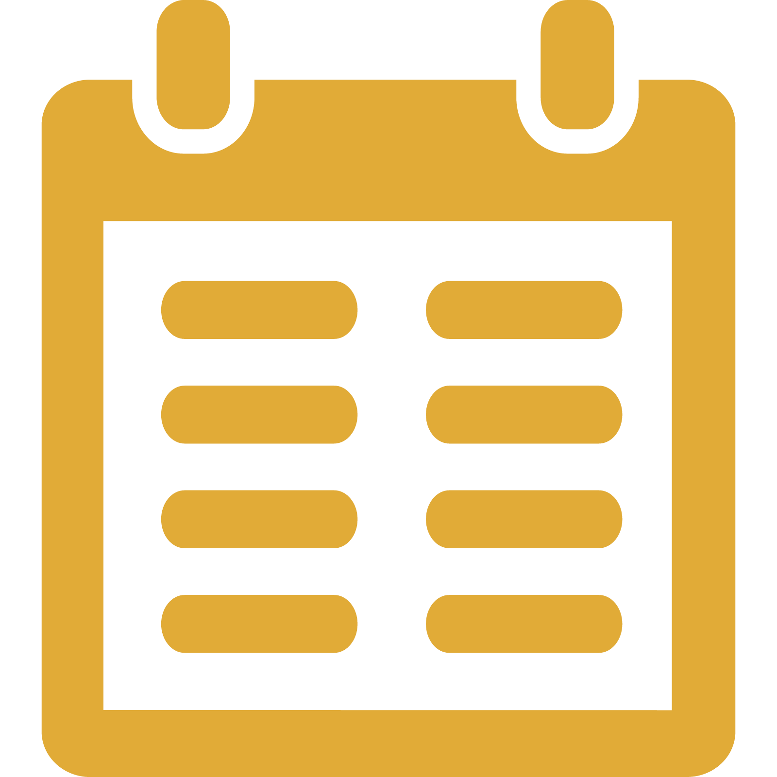 A graphic icon of a calendar with a gold border and black grid lines for days.