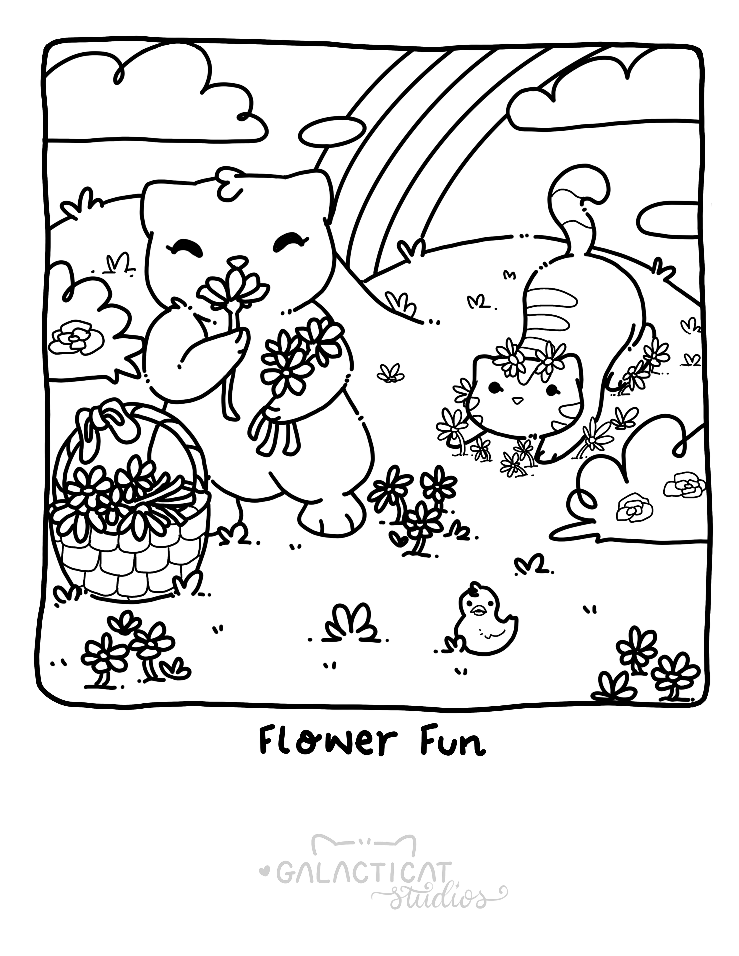 Black and white illustration of a cat with stars and moon, and the text 'Galacticat Studios' at the bottom.