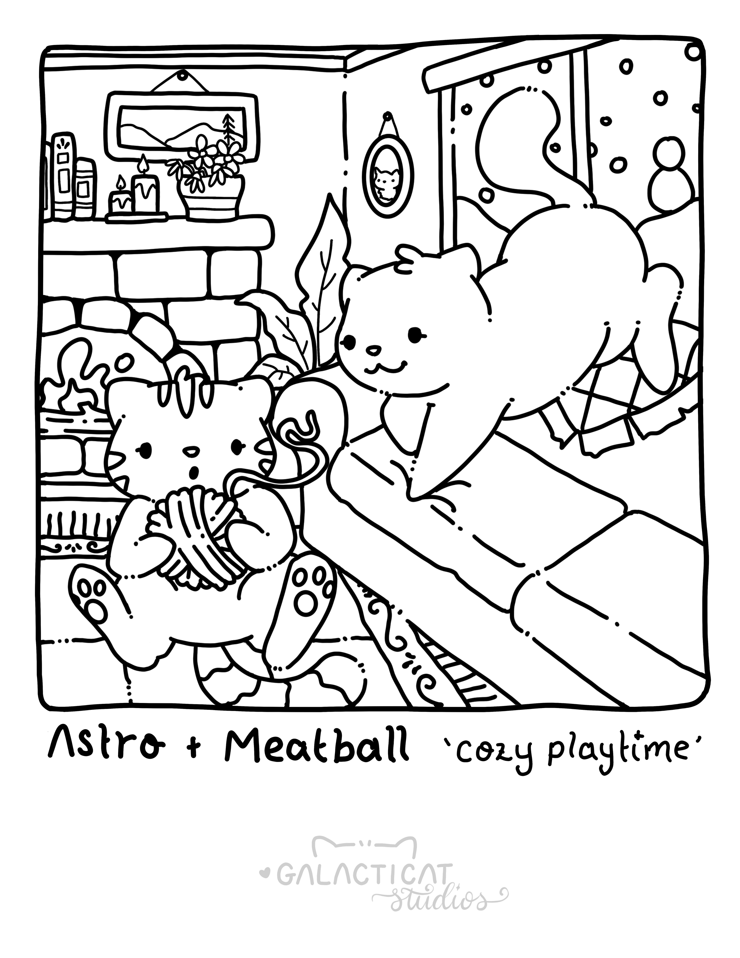 Black poster with a small white logo at the bottom that reads 'GALACTIC Studios' with a cat face outline and solid lines extending from it.