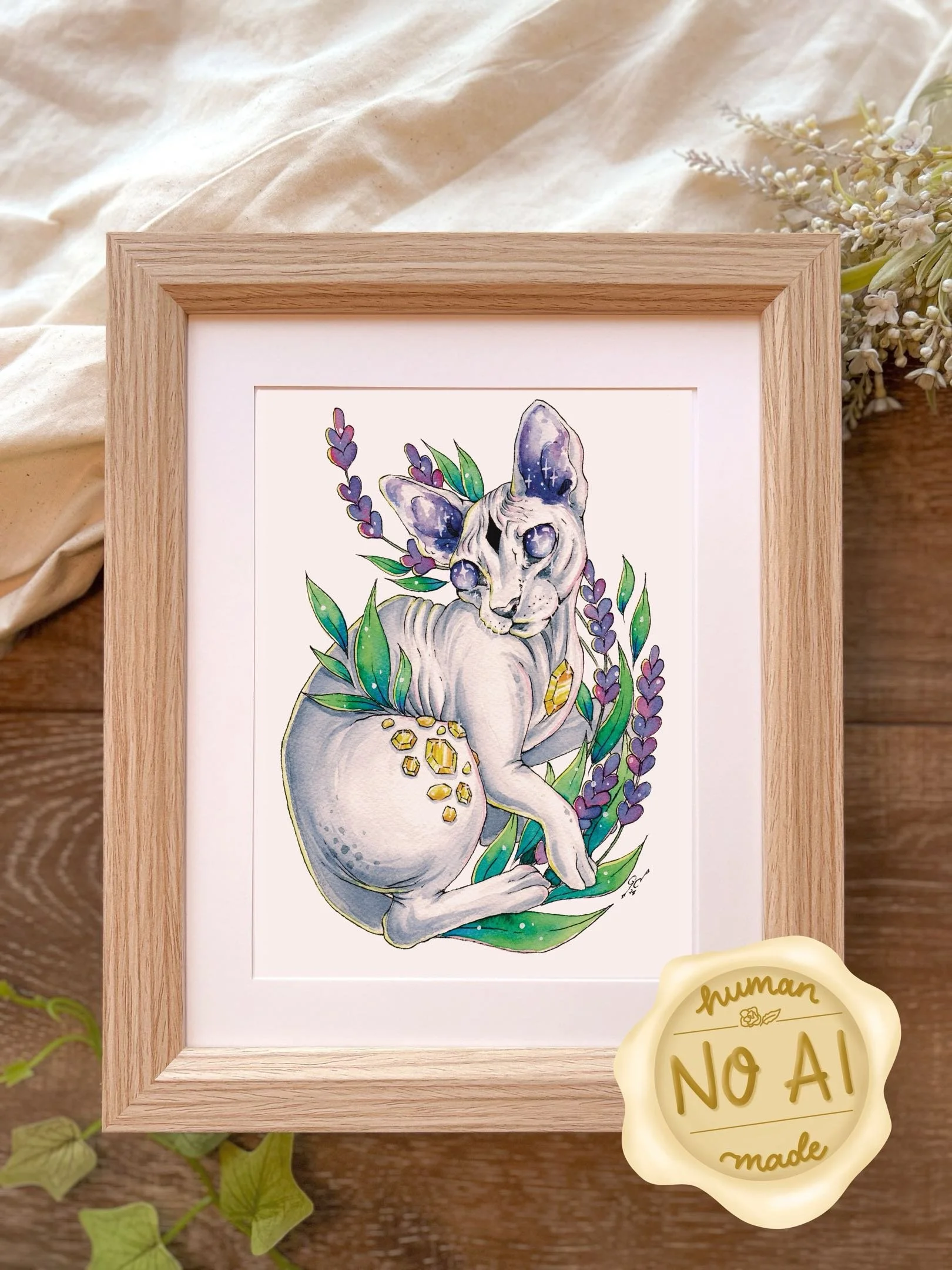 Sphynx Cat with Lavender Flowers