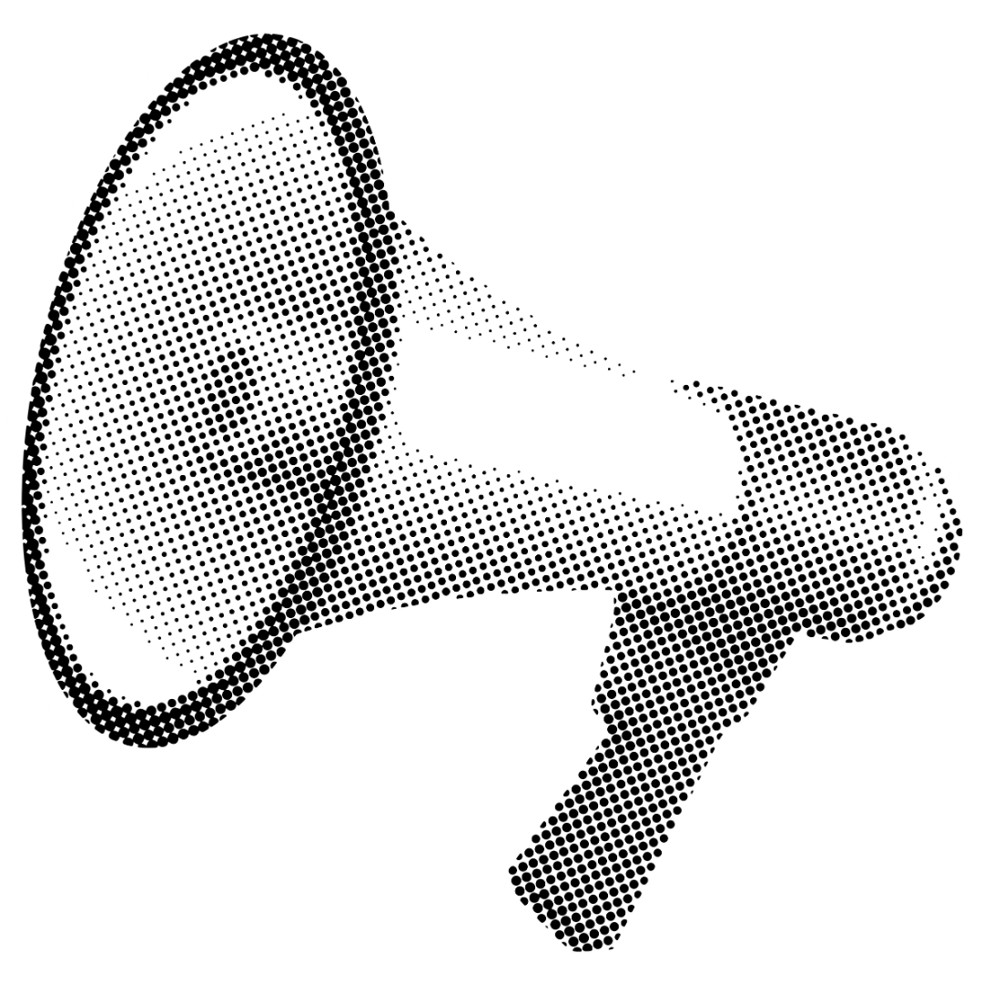 Halftone illustration of a handheld megaphone.