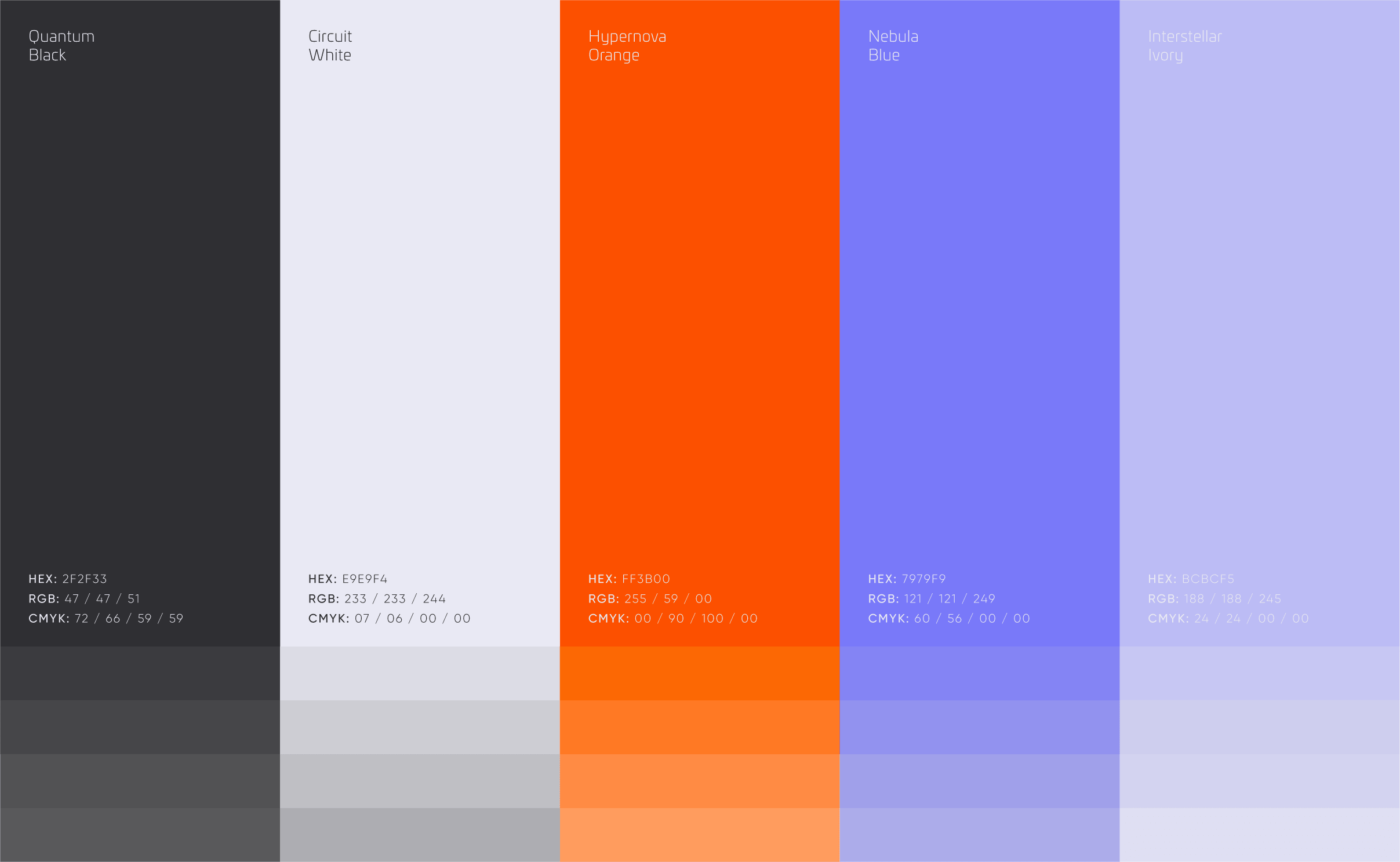Brand color palette design, orange and charcoal with blue accent