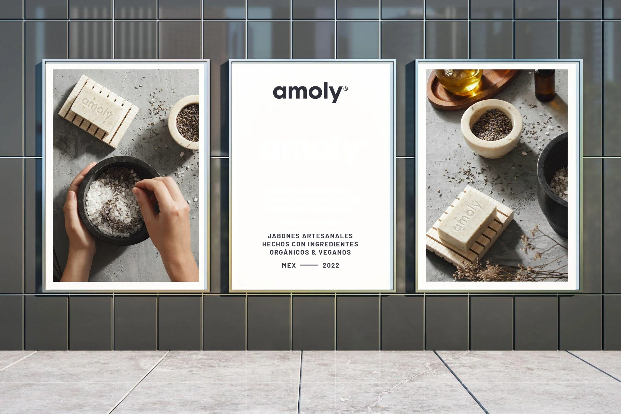 Amoly handmade soap logo design. Outdoor posters.