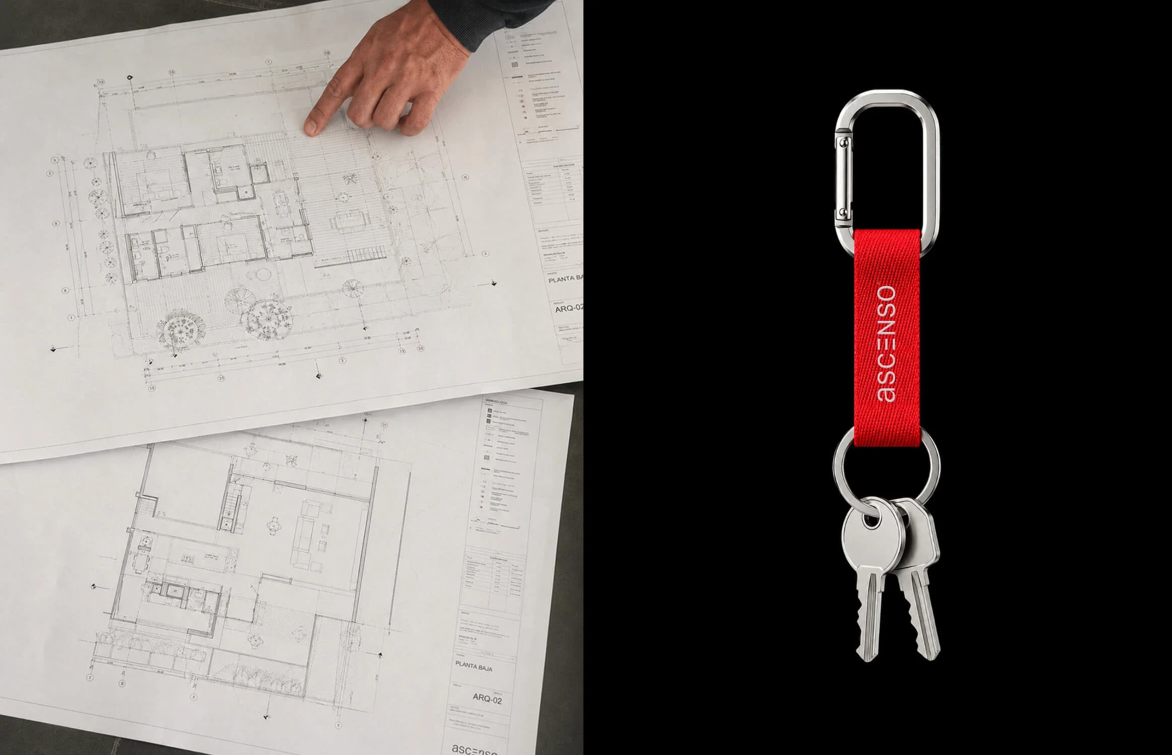 Branded keychain application for a construction company visual identity system.