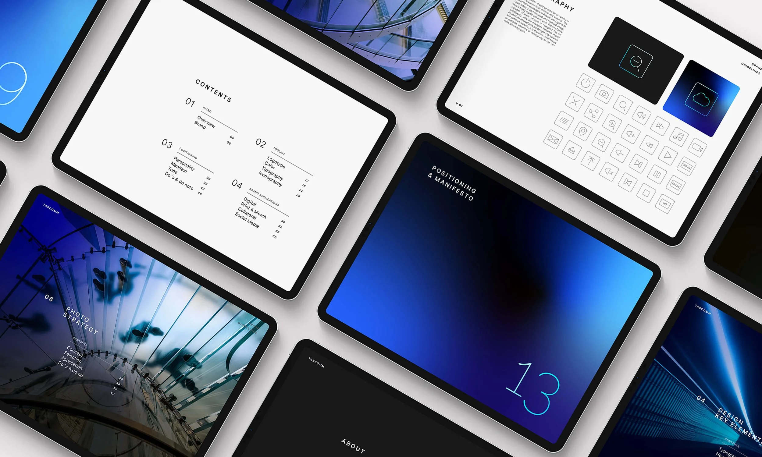 Digital brand applications grid design, tablets and business cards