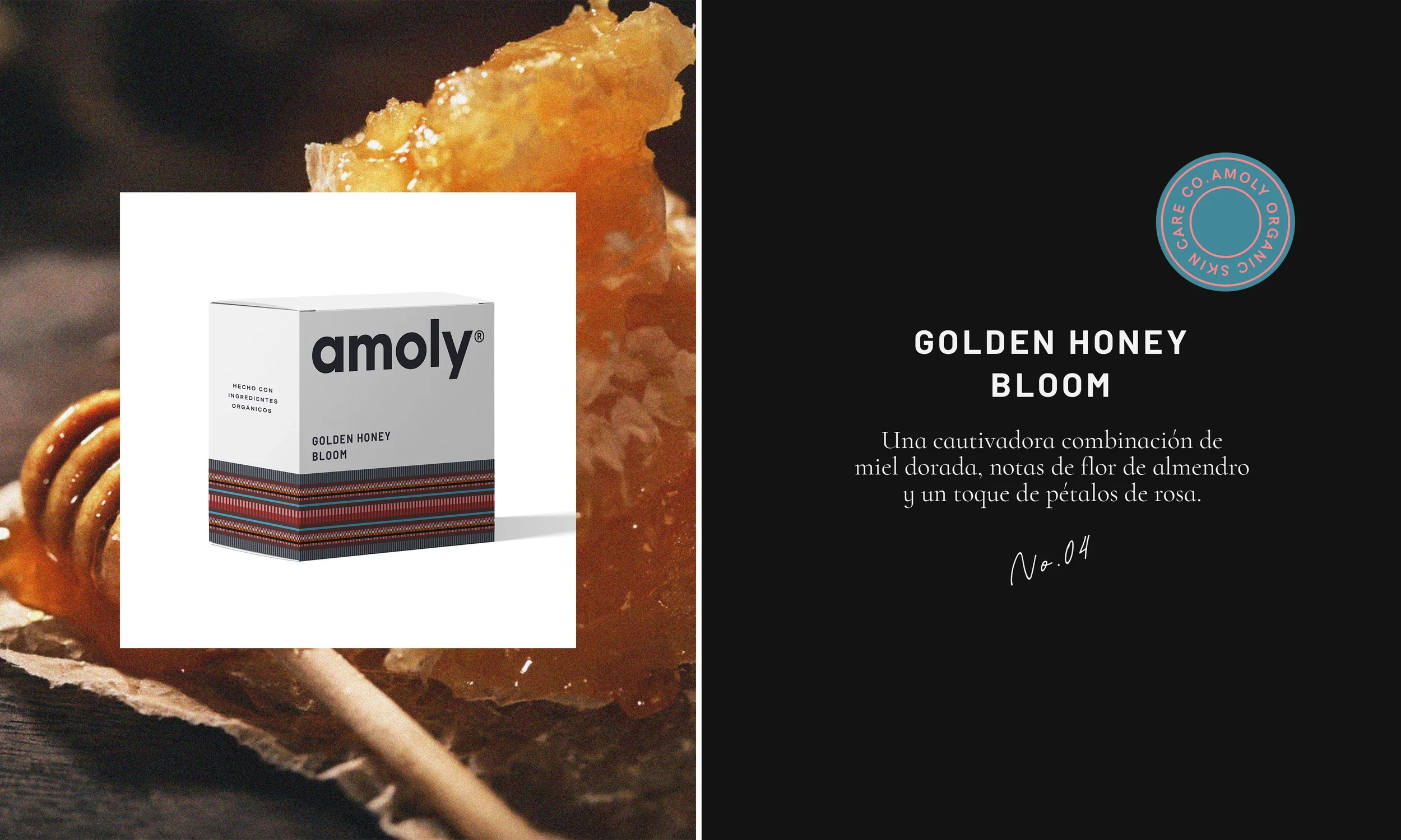 Amoly Golden Honey Bloom soap packaging editorial design