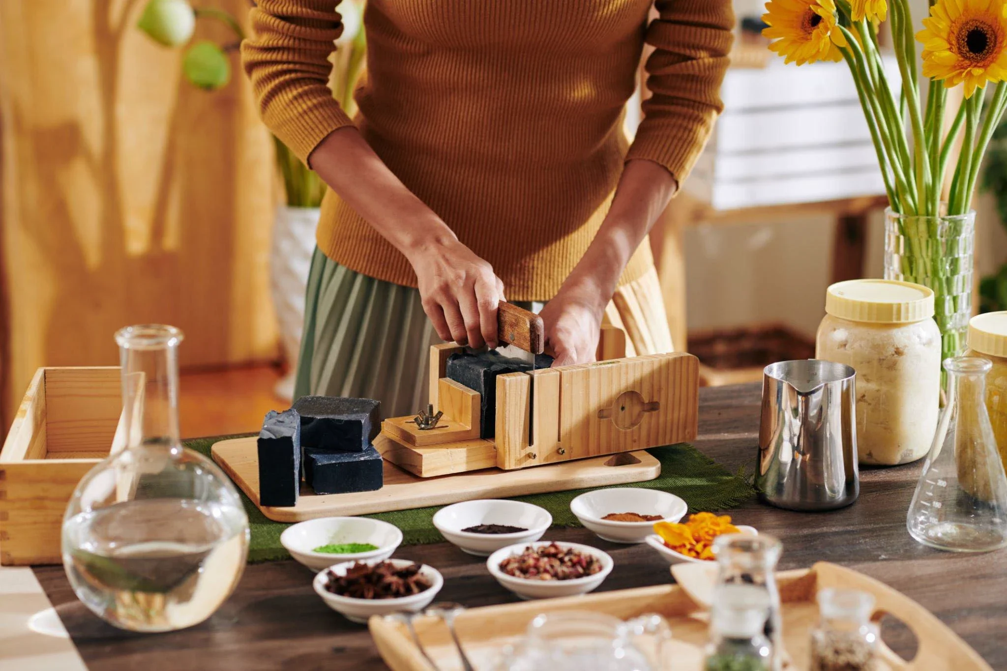 Artisan soap-making process with natural ingredients for Amoly