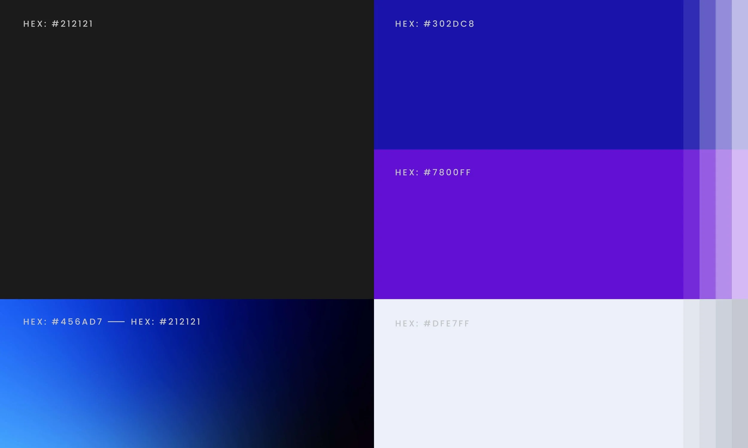 Brand color palette design system, dark blue and purple gradient