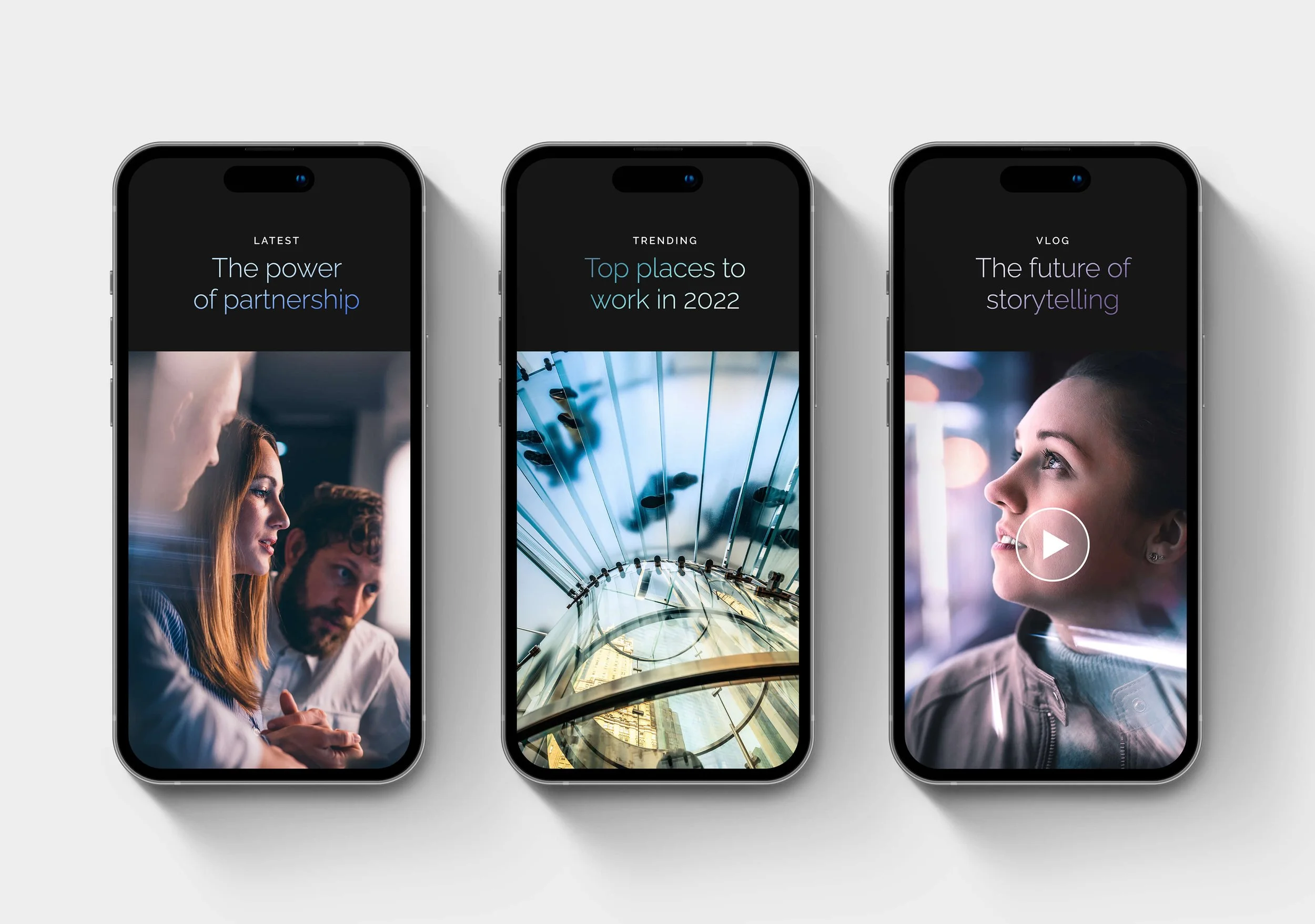 Mobile app and social media editorial content design for a PR agency