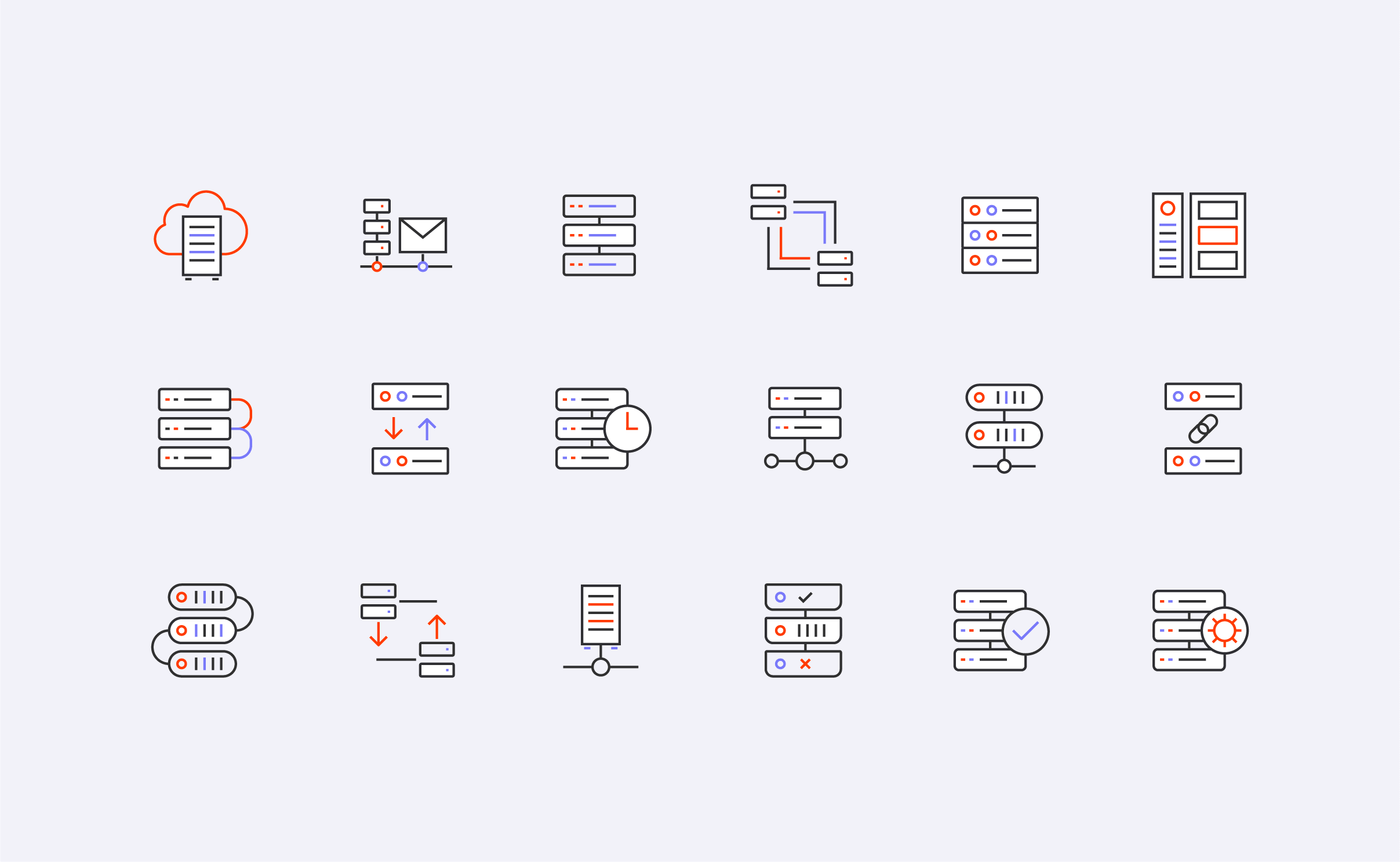 UI icon set design for a cloud storage and server brand