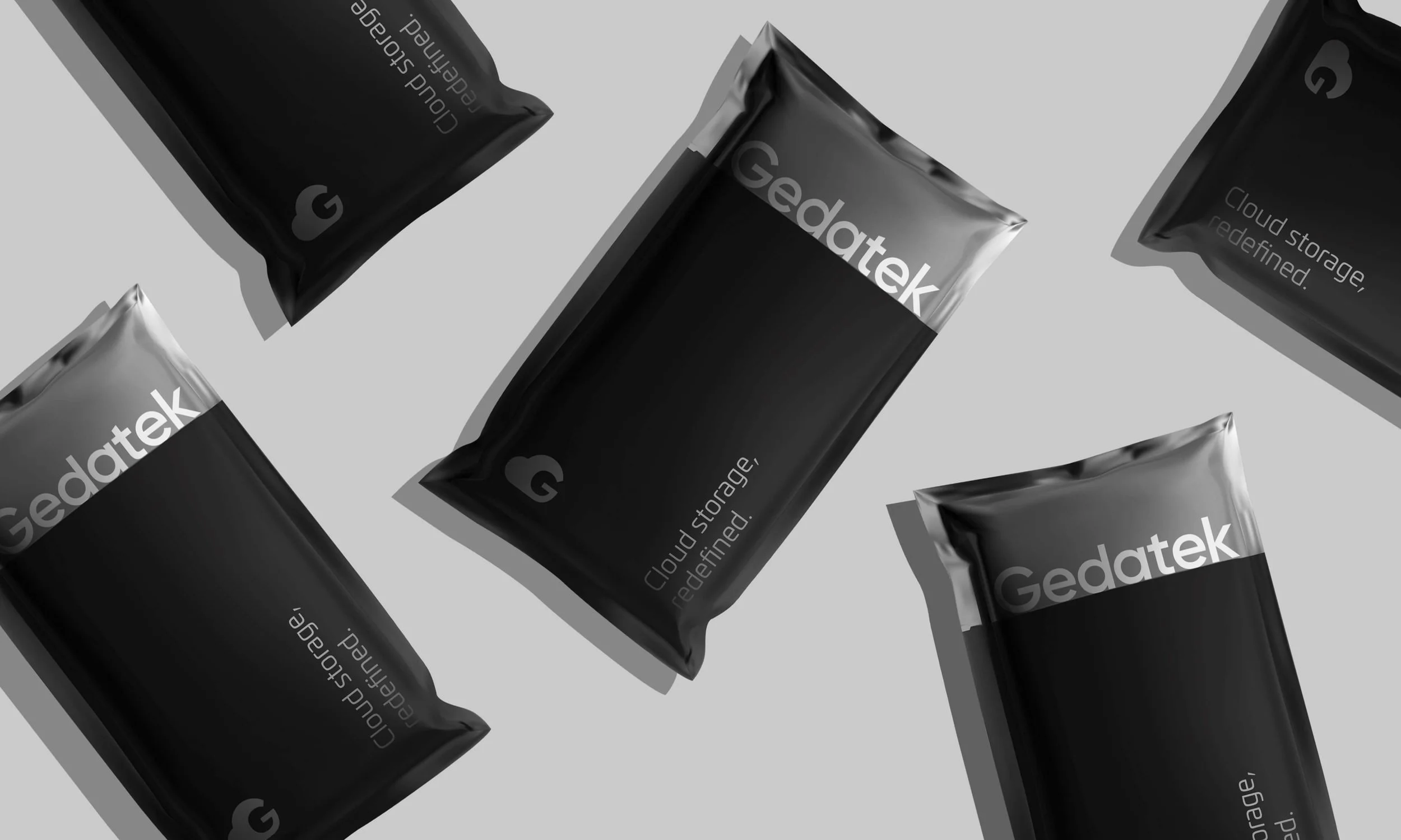Black product packaging pouch design with orange logo