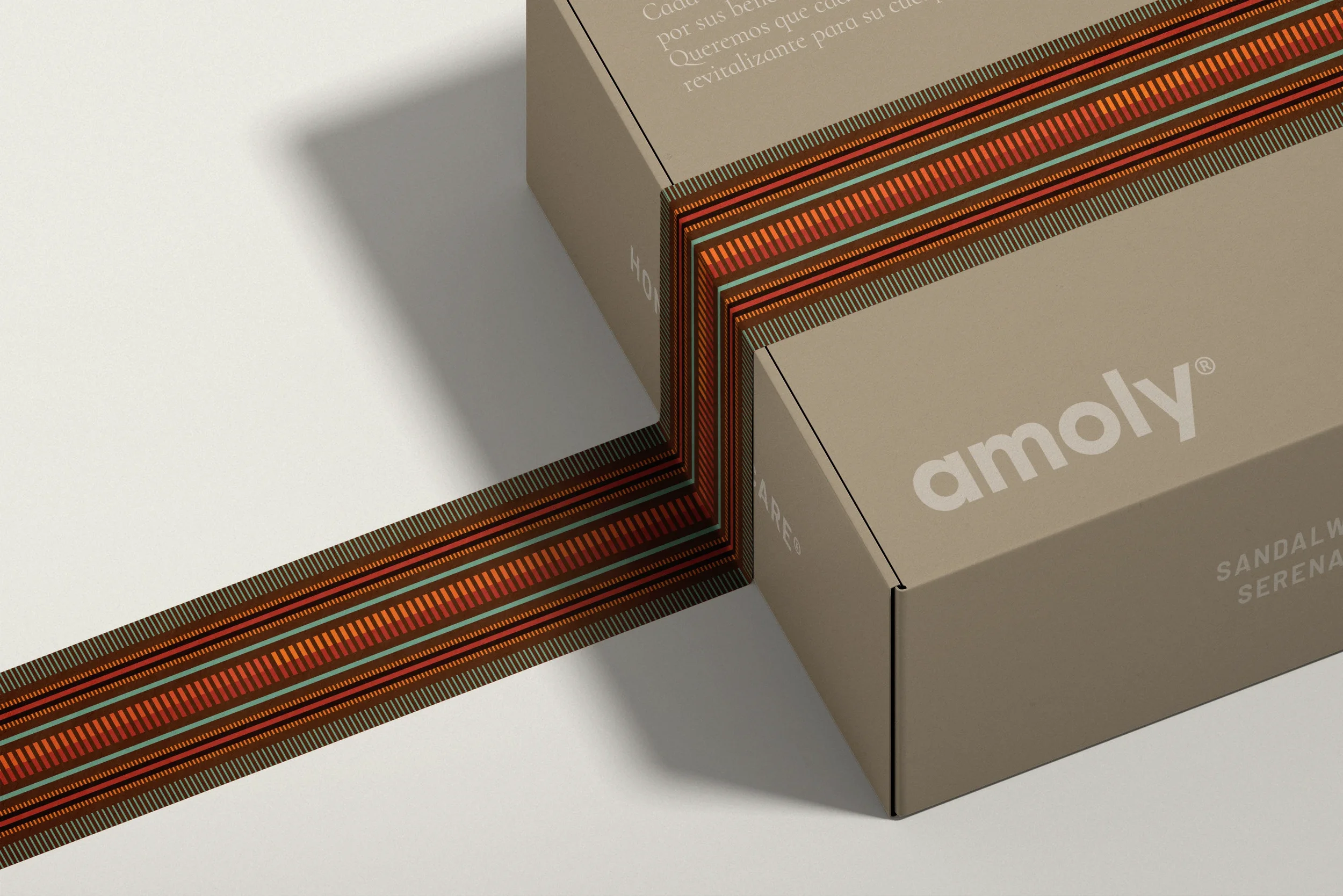 Amoly gift box packaging with striped ribbon design