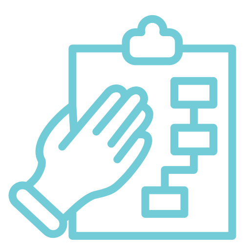 Line chart on clipboard with a hand pointing at it.