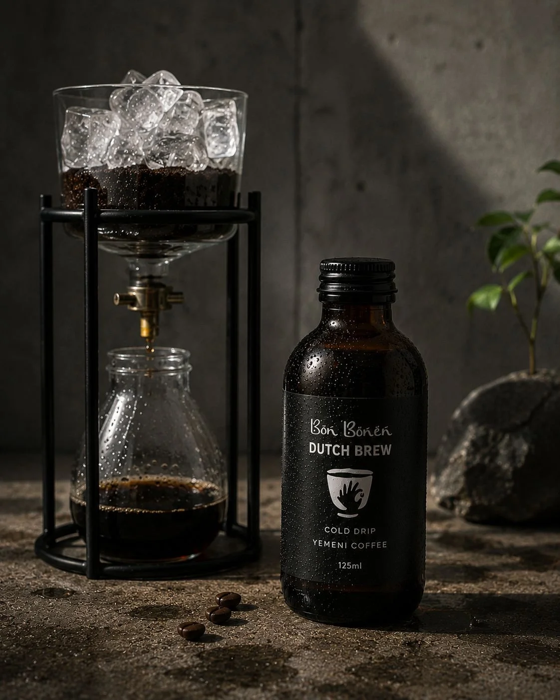 Bon Bonen Dutch Brew cold drip coffee served on a wooden table.