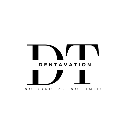 Black and white logo with the text 'DENTAVATION' and a smaller line of text below that says 'NO BORDERS. NO LIMITS.'.